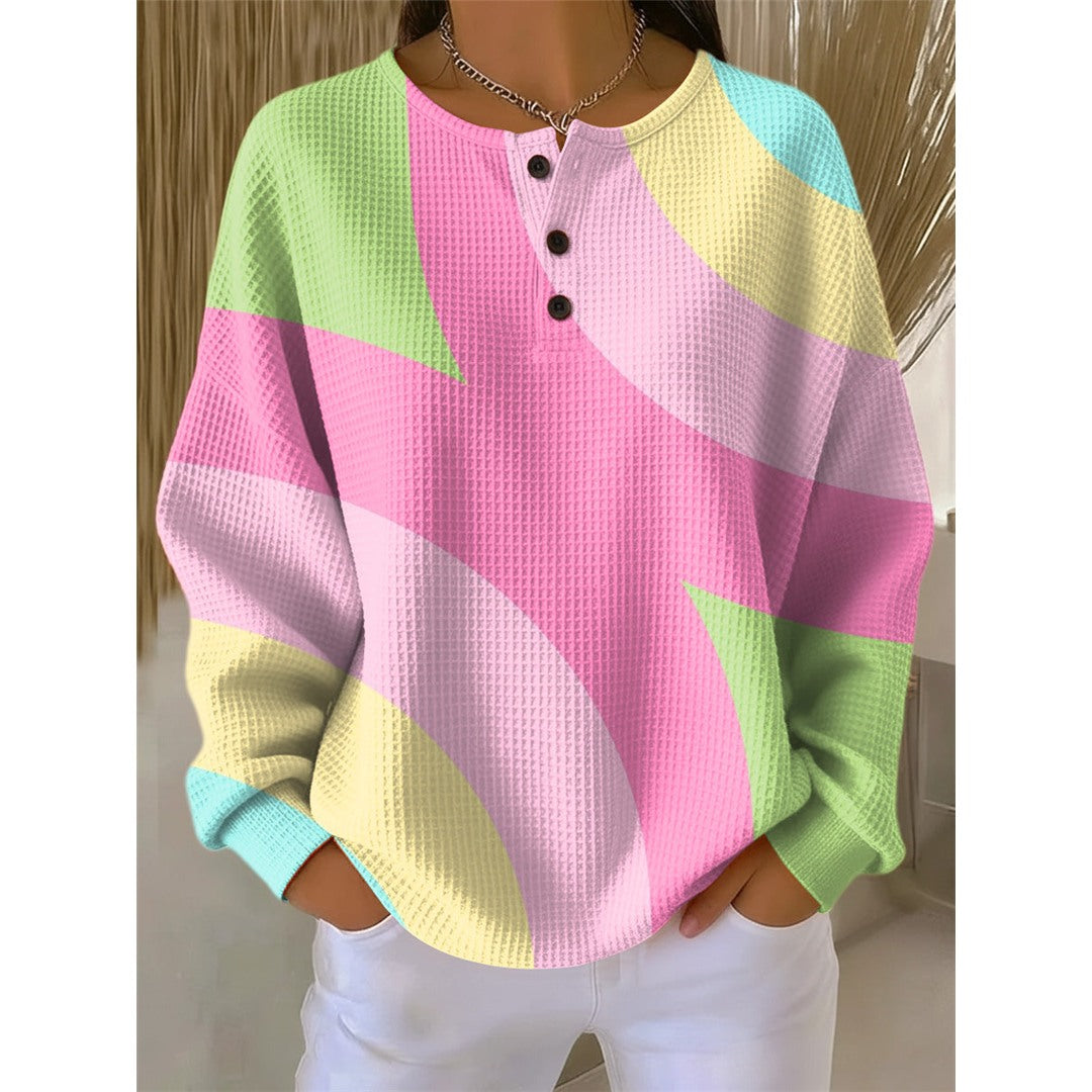 Women's Pastel Geometric Pattern Sweater, Pastel – front view