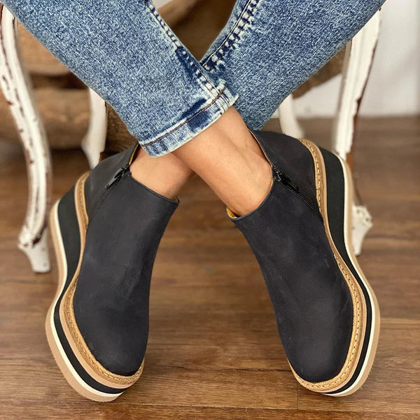 Women's Platform Wedge Ankle Boots, Black – front view