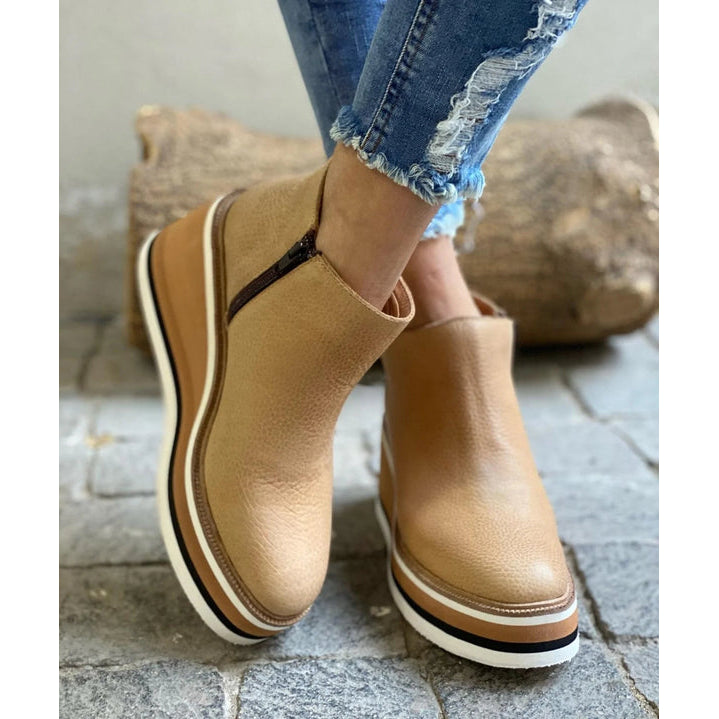 Women's Platform Wedge Ankle Boots, Khaki – front view