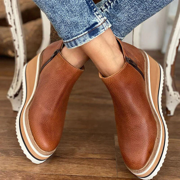 Women's Platform Wedge Ankle Boots, Dark Brown – front view