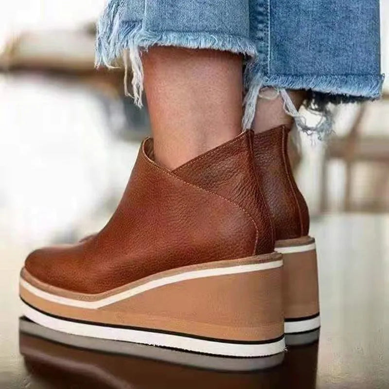 Women's Platform Wedge Ankle Boots, Dark brown – side view
