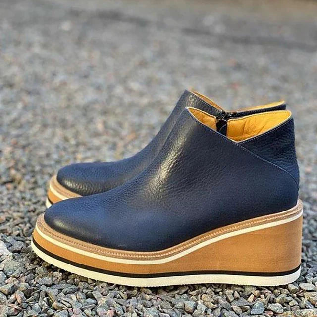 Women's Platform Wedge Ankle Boots, Dark Blue – front view