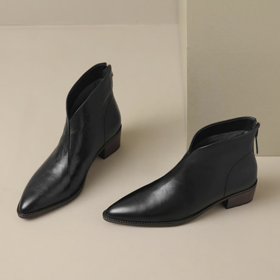 Women's Pointed Toe Ankle Boots, Black – front view