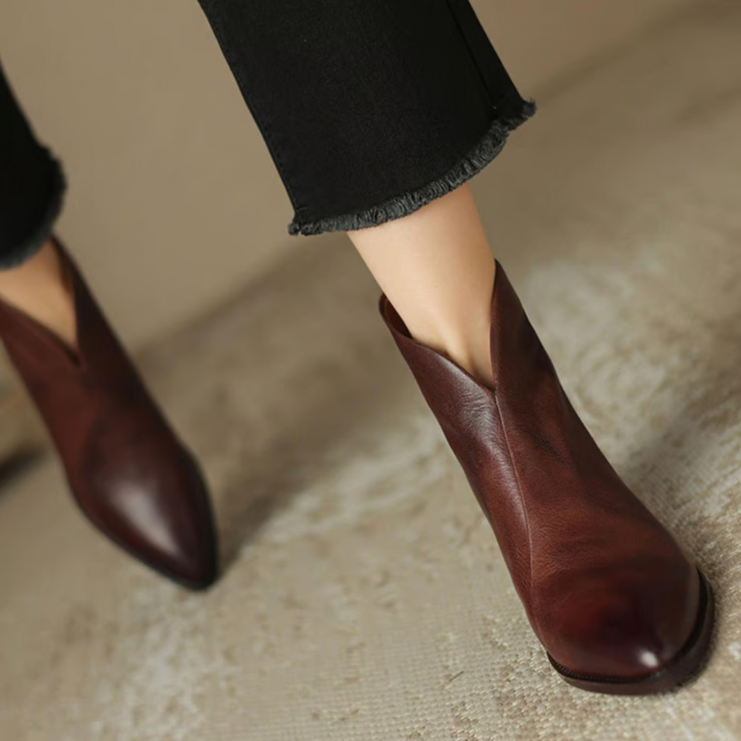 Women's Pointed Toe Ankle Boots, Brown – on foot view