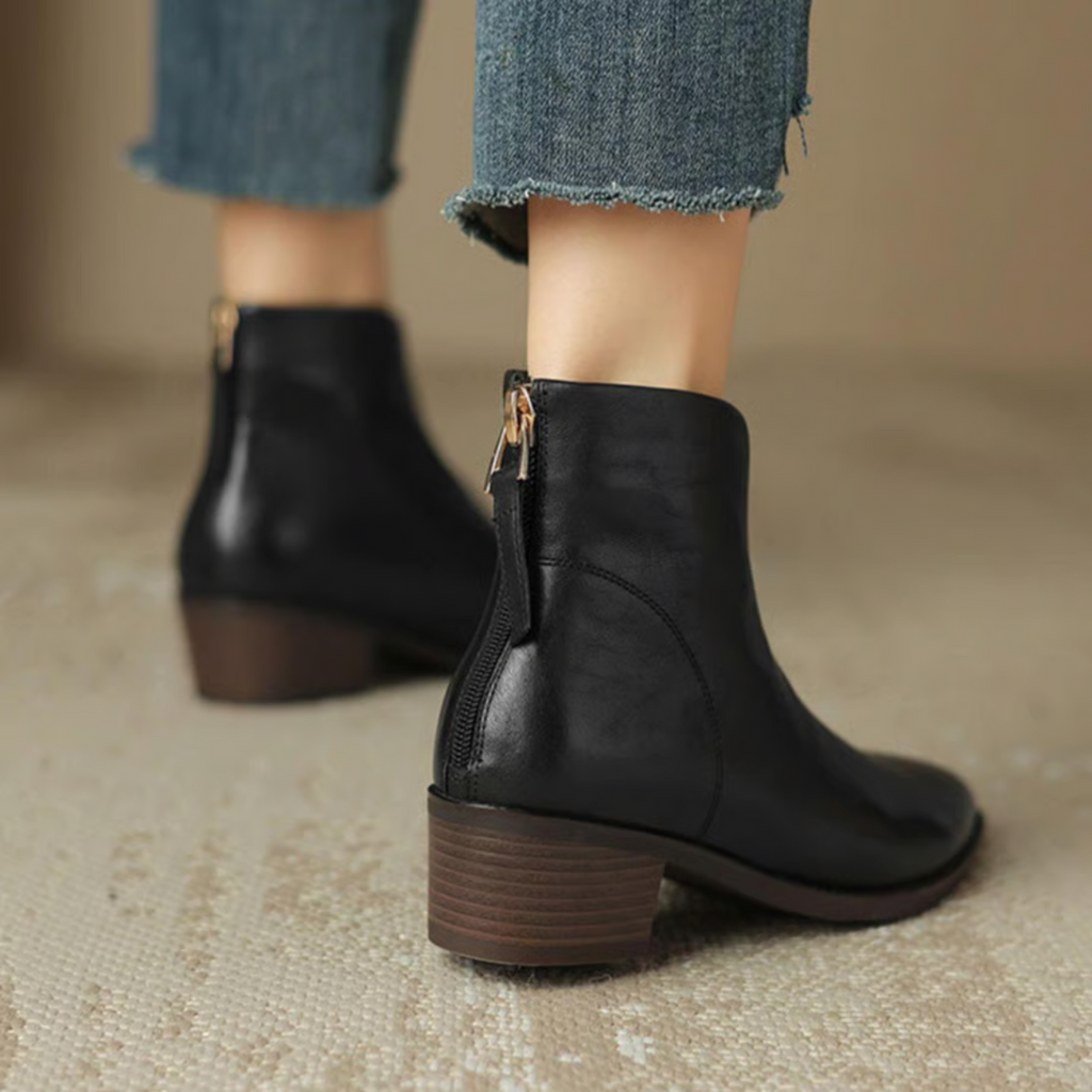 Women's Pointed Toe Ankle Boots, Black – back zip view