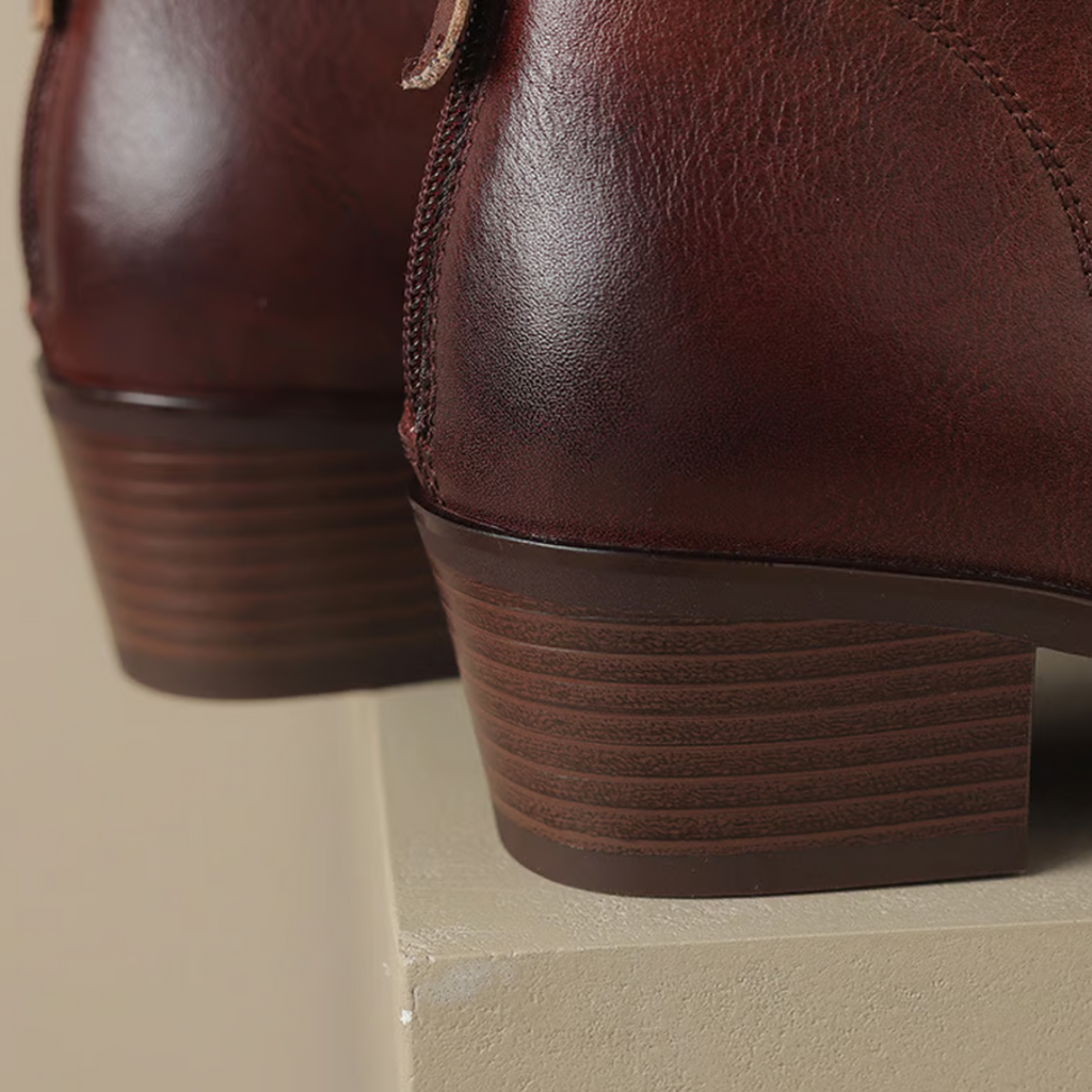 Women's Pointed Toe Ankle Boots, Brown – heel close-up