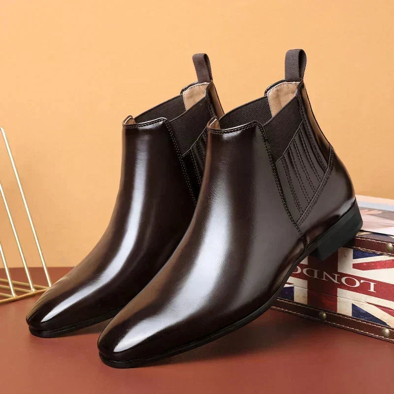Women's Pointed Toe Chelsea Ankle Boots, Dark Brown – front view