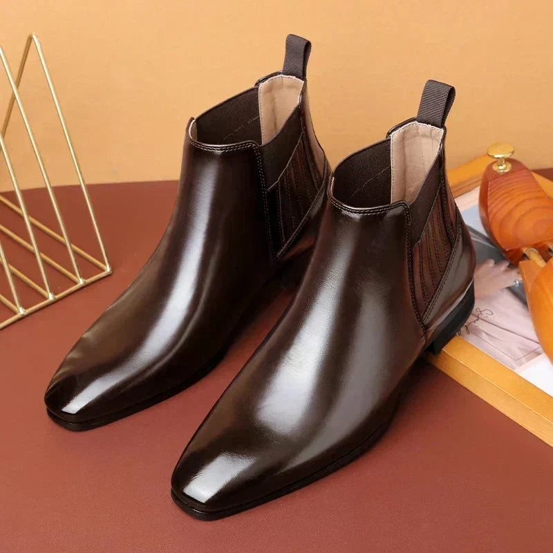 Women's Pointed Toe Chelsea Ankle Boots, Dark brown – pair view