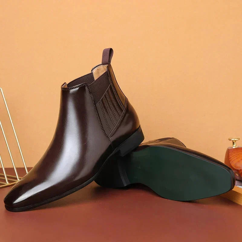 Women's Pointed Toe Chelsea Ankle Boots, Dark brown – sole view