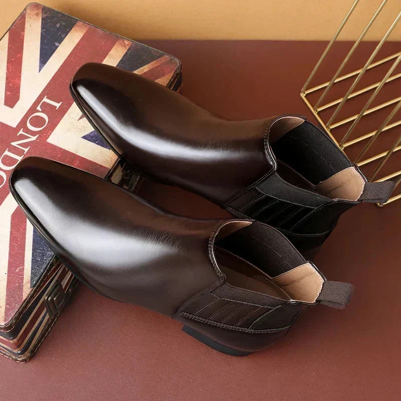 Women's Pointed Toe Chelsea Ankle Boots, Dark brown – top view