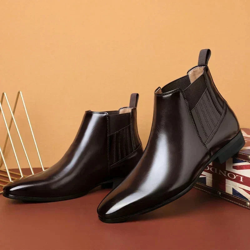 Women's Pointed Toe Chelsea Ankle Boots, Dark brown – angled view