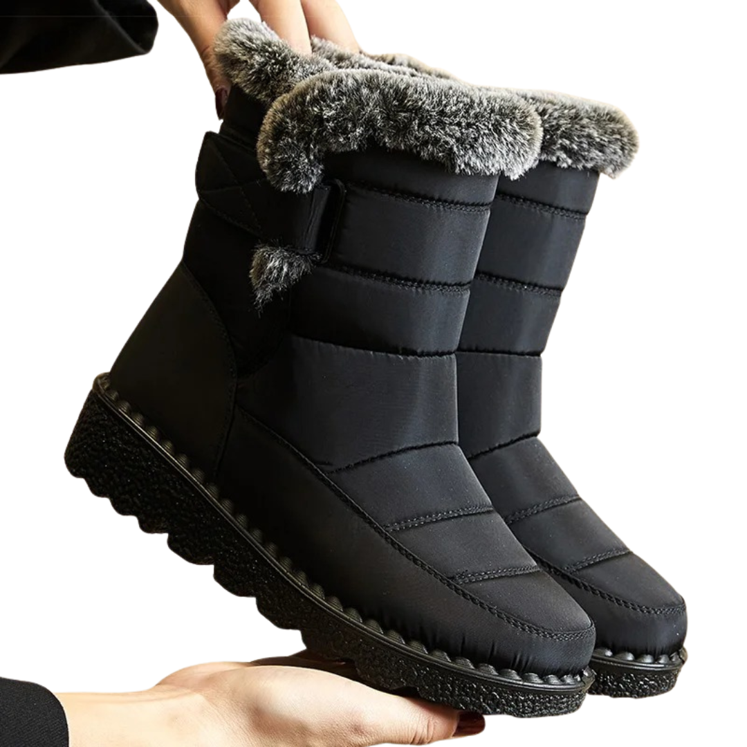 Women's Quilted Winter Boots with Plush Trim, Black – product view