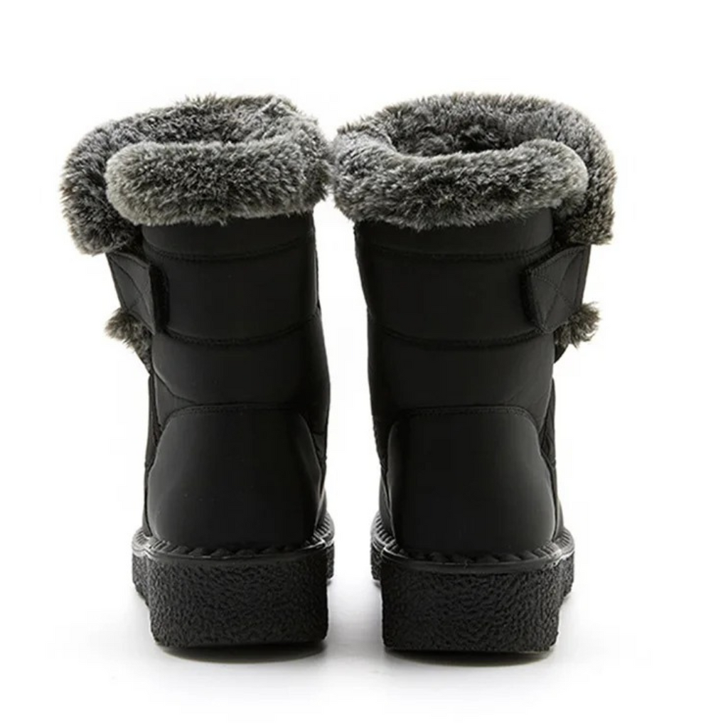 Women's Quilted Winter Boots with Plush Trim, Black – back view