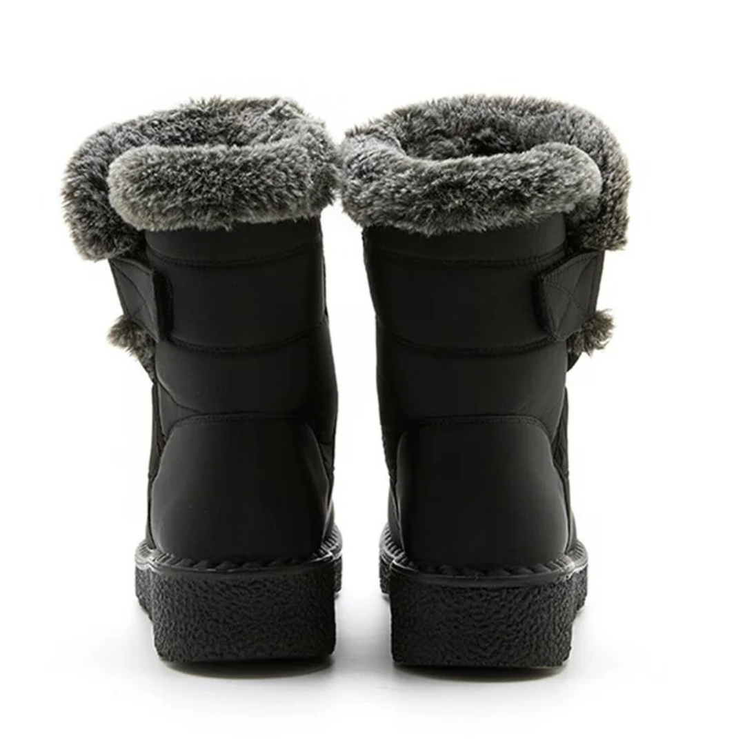 Women's Quilted Winter Boots with Plush Trim, Black – back view