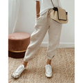 Women's Relaxed Fit Trousers with Cuffed Hem, Beige – front view