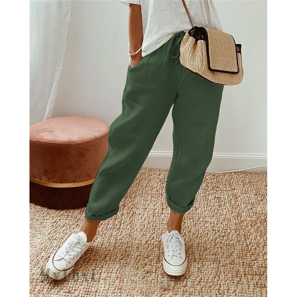 Women's Relaxed Fit Trousers with Cuffed Hem, Green – front view