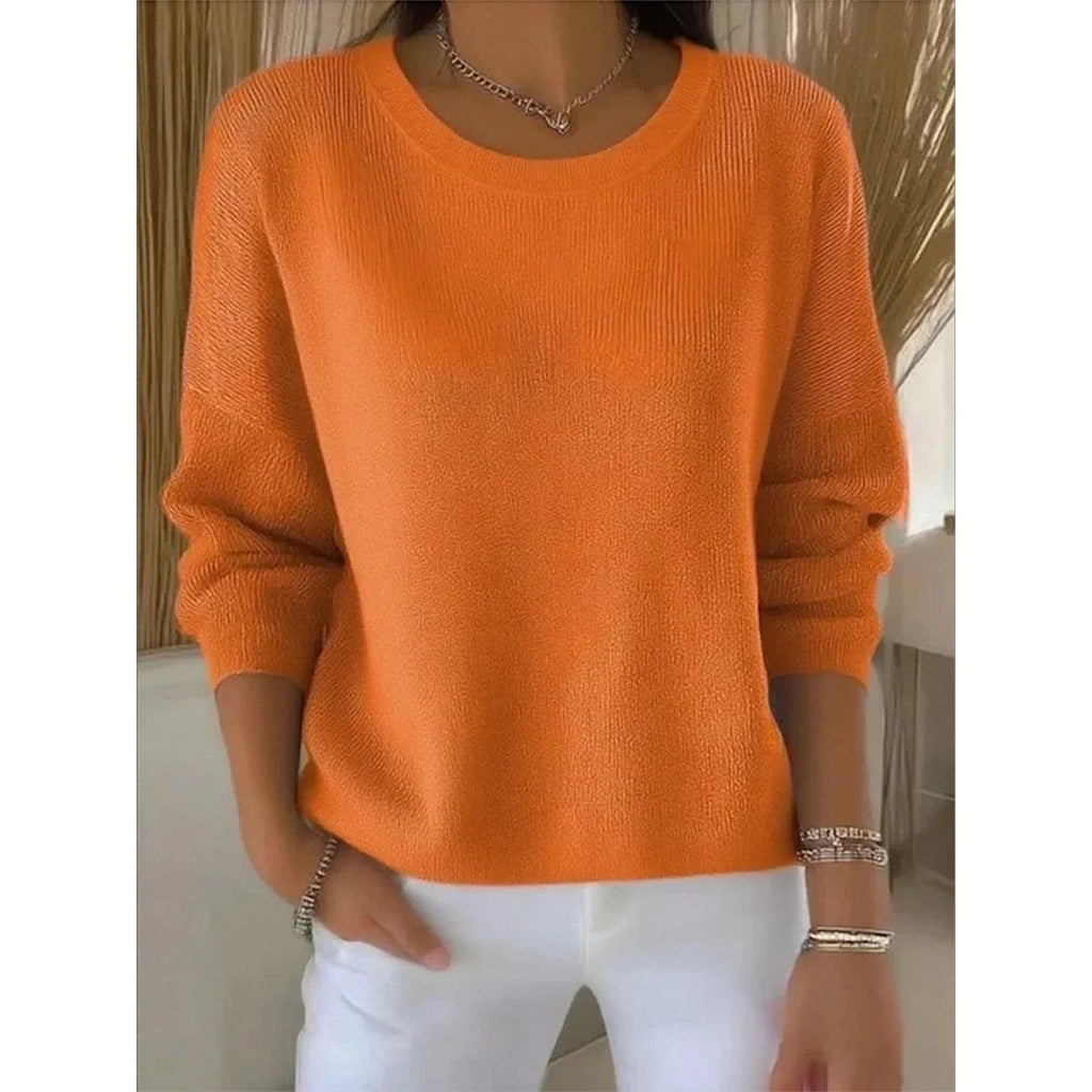 Women's Ribbed Crew Neck Sweater, Orange – front view