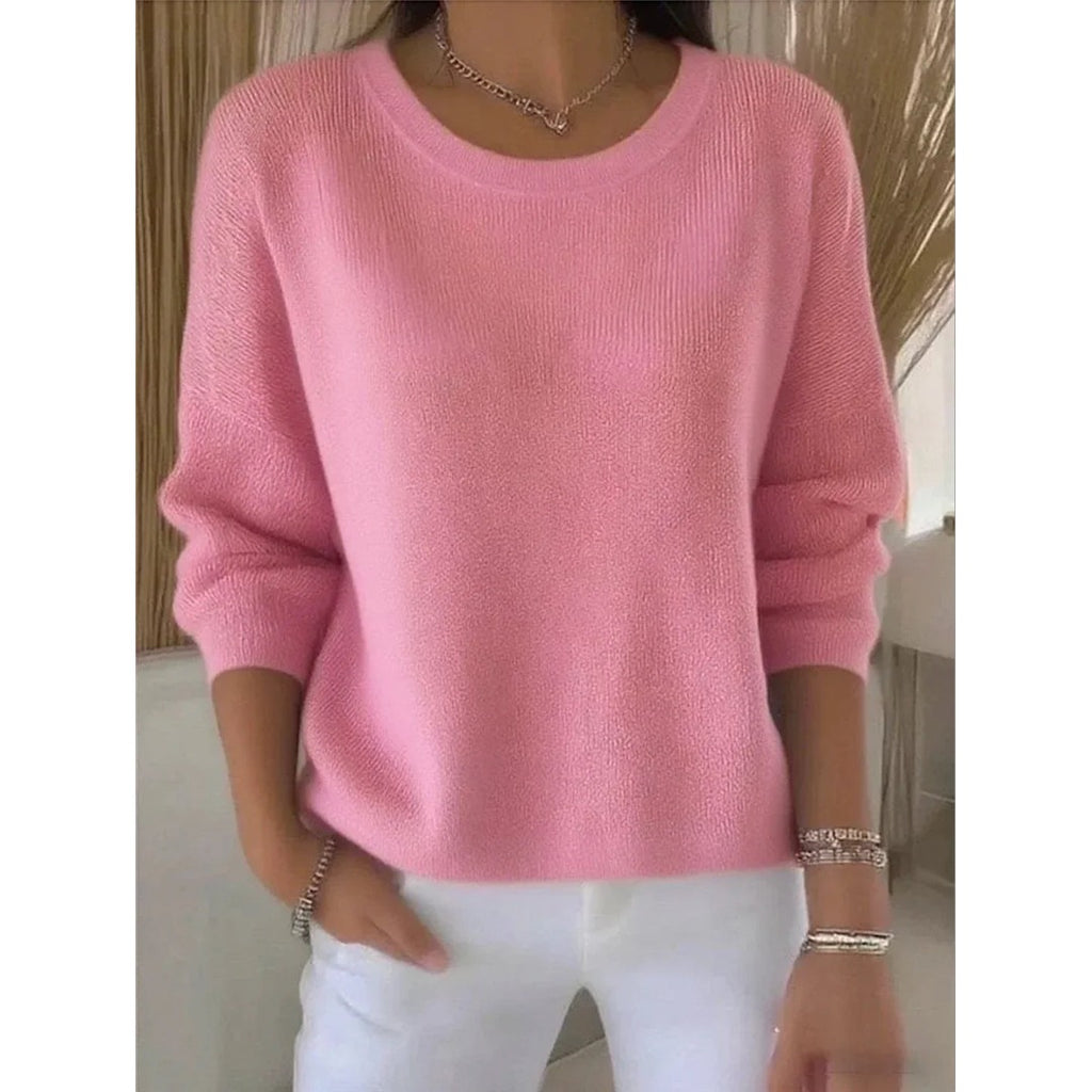 Women's Ribbed Crew Neck Sweater, Pink – front view