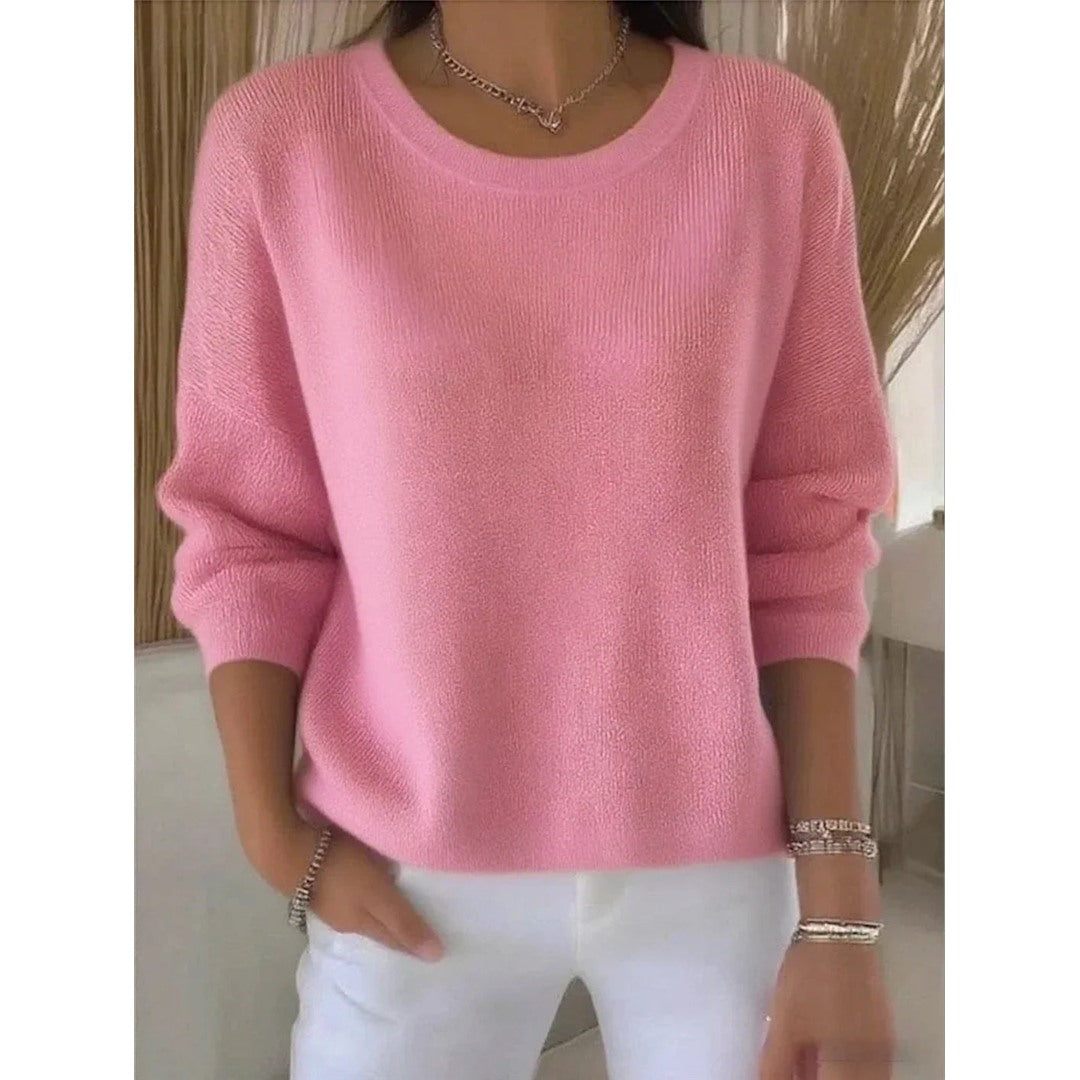 Women's Ribbed Crew Neck Sweater, Pink – front view