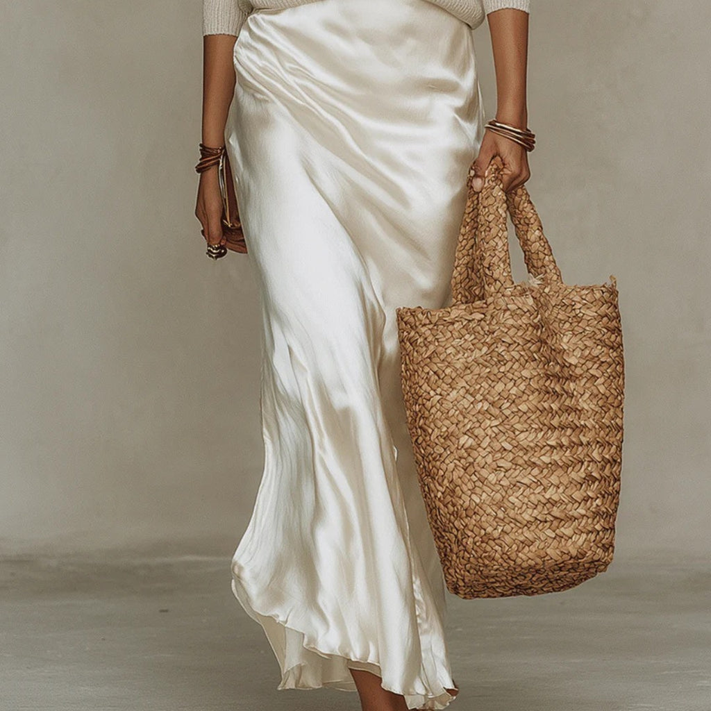 Women's Satin Midi Dress Set with V-Neck Sweater, White – view 5