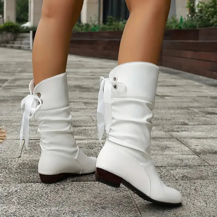 Women's Slouch Mid Calf Boots, White – side view