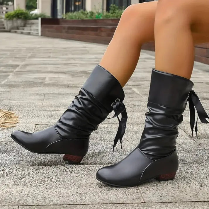 Women's Slouch Mid Calf Boots, Black – front view