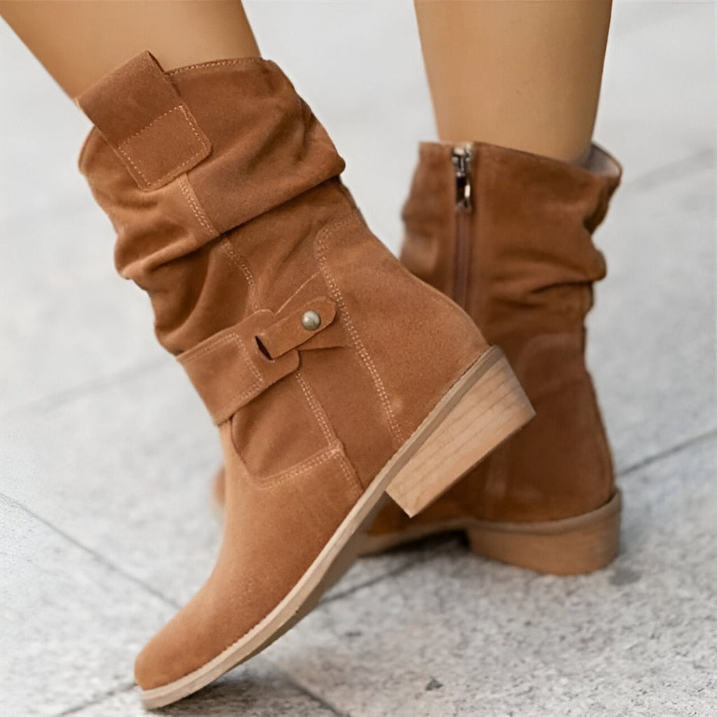 Women's Slouchy Suede Look Boots, Brown – front view