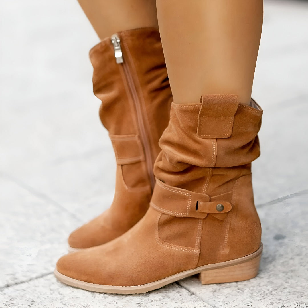 Women's Slouchy Suede Look Boots, Brown – side view