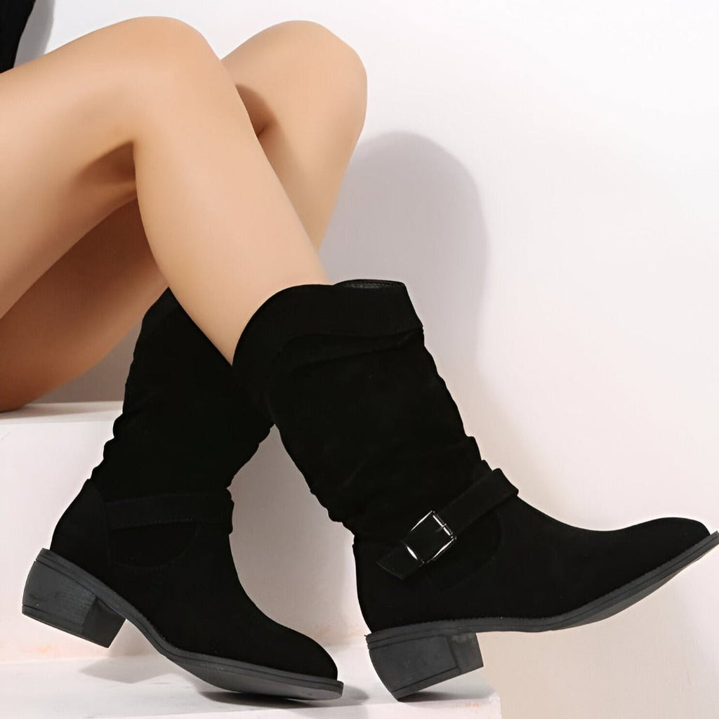 Women's Slouchy Suede Look Boots, Black – side view