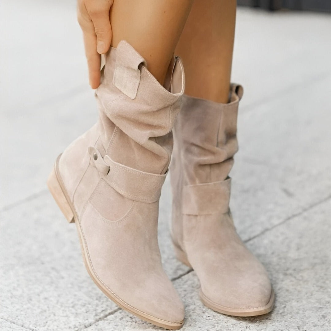 Women's Slouchy Suede Look Boots, Beige – side view