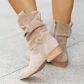 Women's Slouchy Suede Look Boots, Beige – front view