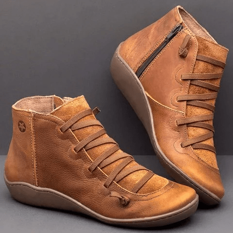 Women's Strap Detail Ankle Boots, Brown – front view