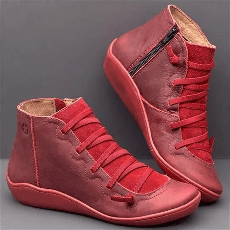 Women's Strap Detail Ankle Boots, Red – front view