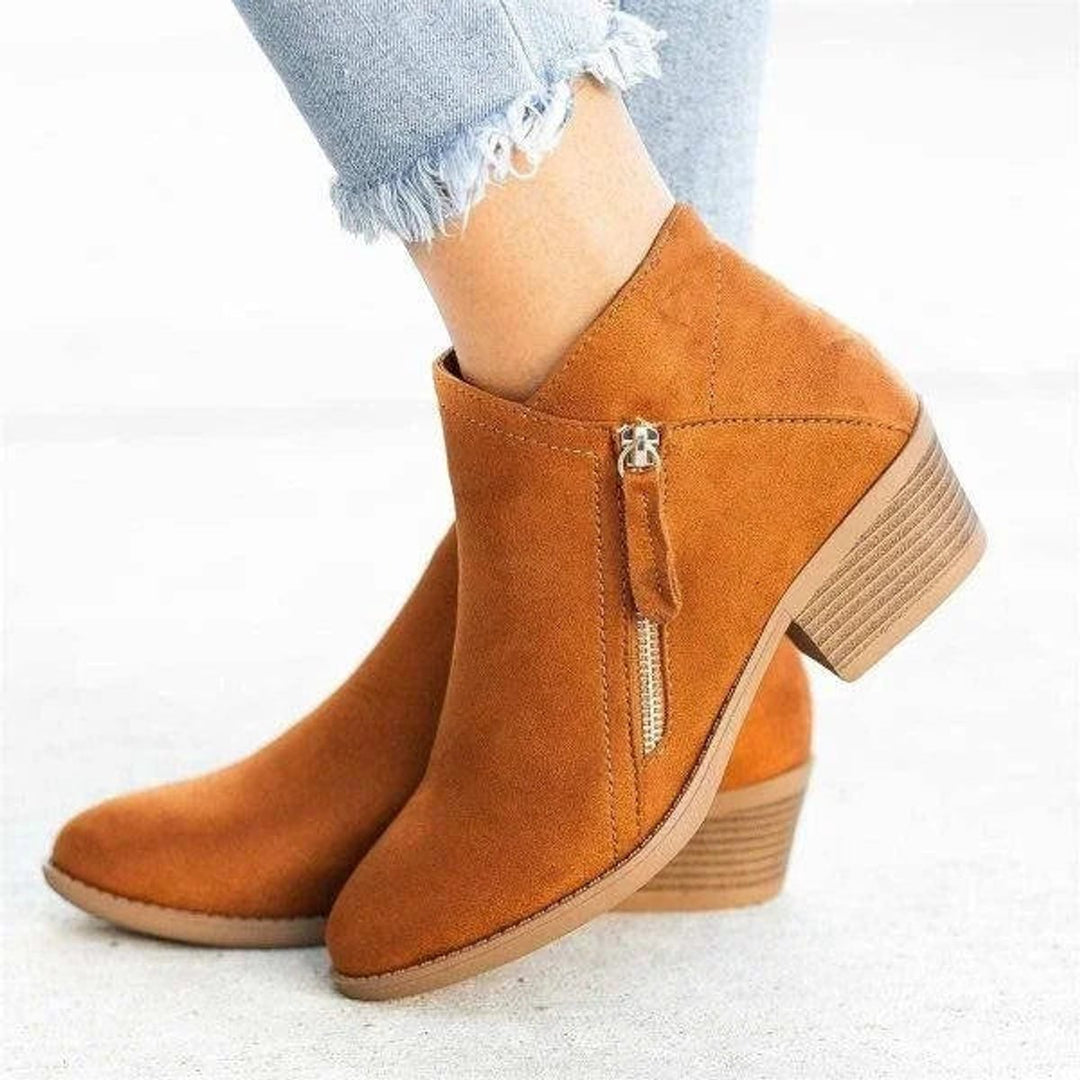 Women's Suede Look Ankle Boots with Side Zip, Orange – front view