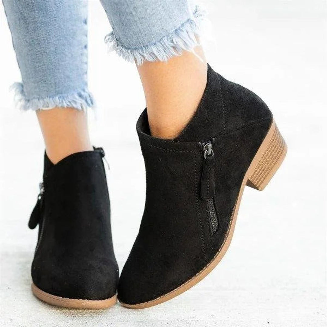 Women's Suede Look Ankle Boots with Side Zip, Black – side view