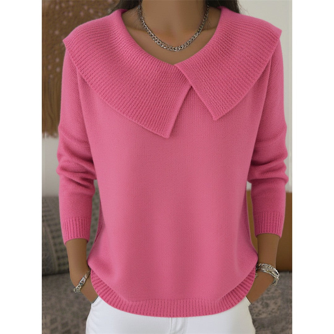 Women's Sweater with Wide Folded Collar, Pink – front view