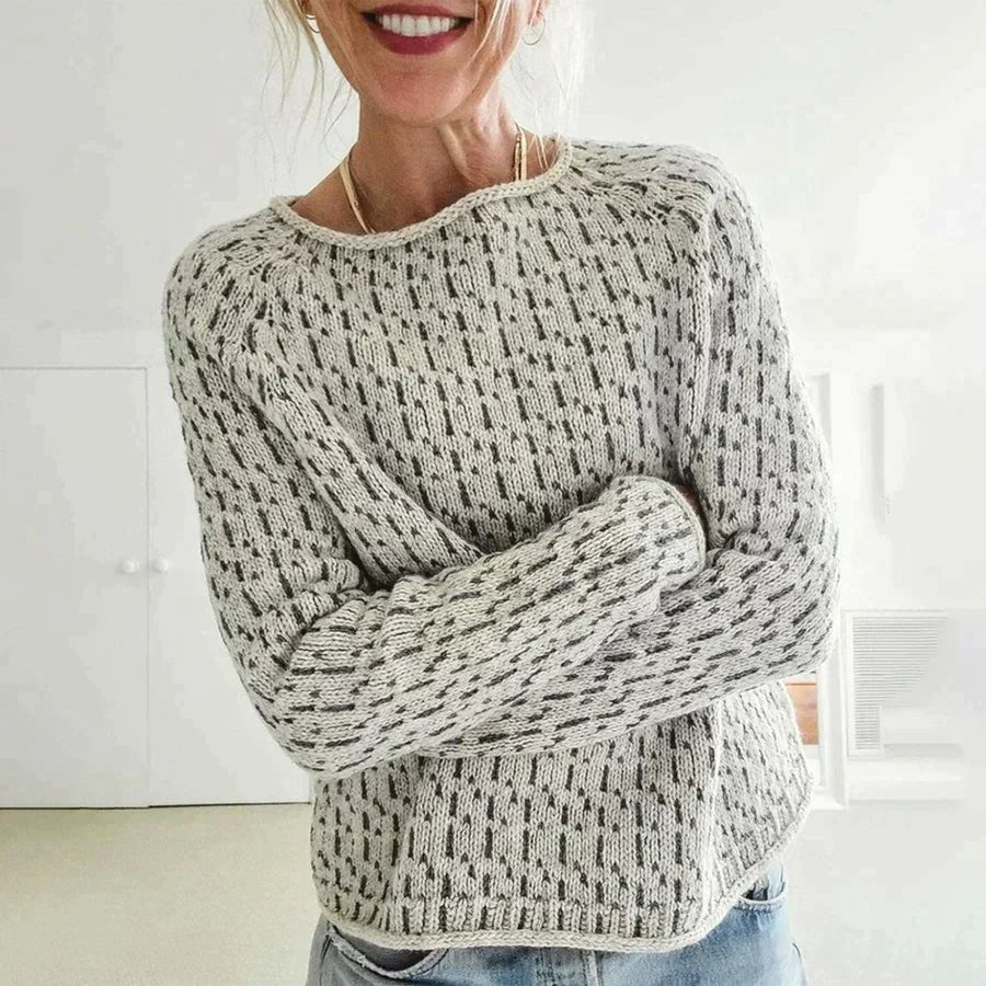 Women's Textured Knit Sweater, Gray – front view