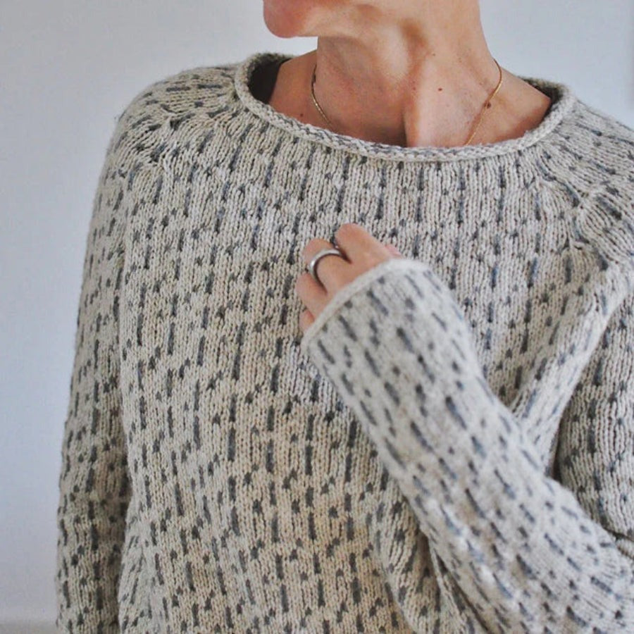 Women's Textured Knit Sweater, Gray – stitch detail