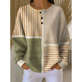 Women's Waffle Knit Henley Sweater, Olive Patchwork – front view