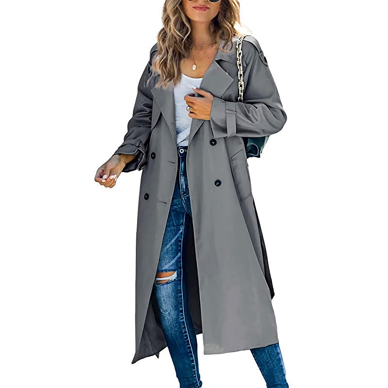 Women's Belted Longline Trench Coat in Gray