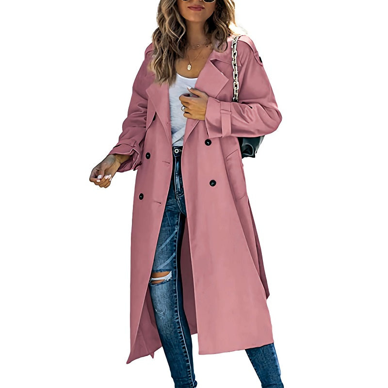 Women's Belted Longline Trench Coat in Pink