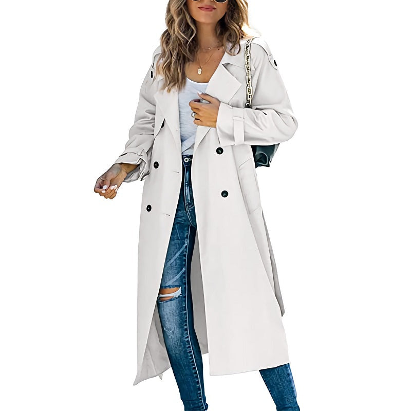 Women's Belted Longline Trench Coat in White