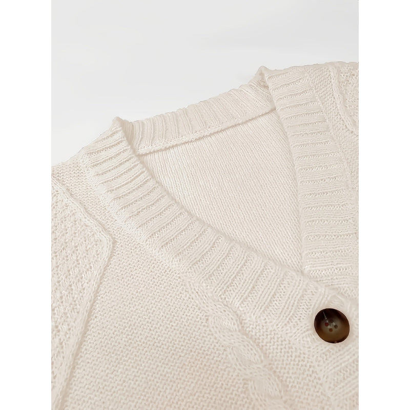 Women's Cable Knit V Neck Button Cardigan additional view 10