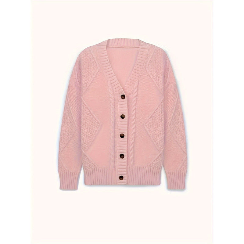 Women's Cable Knit V Neck Button Cardigan additional view 3