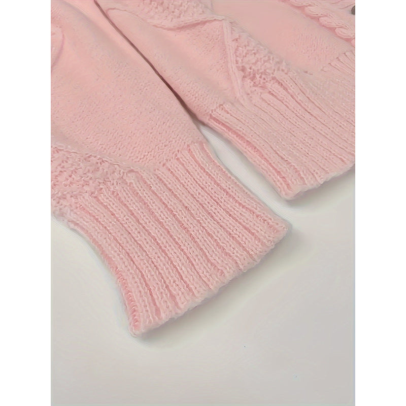 Women's Cable Knit V Neck Button Cardigan additional view 4