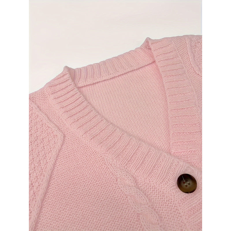 Women's Cable Knit V Neck Button Cardigan additional view 5