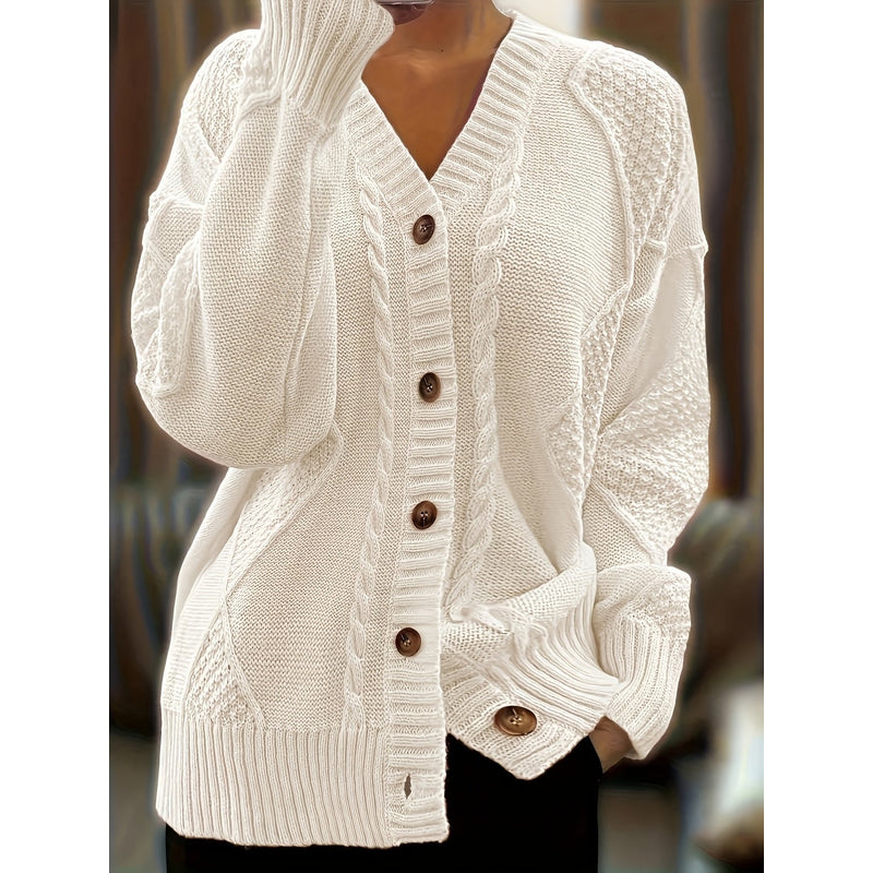 Women's Cable Knit V Neck Button Cardigan additional view 6