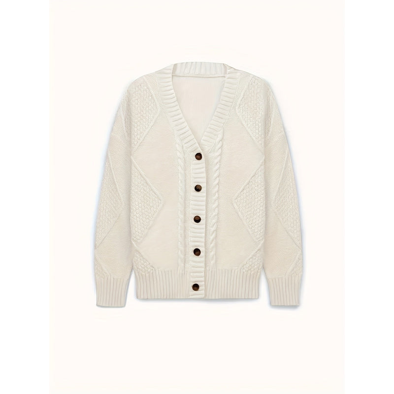 Women's Cable Knit V Neck Button Cardigan additional view 7
