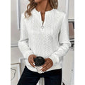 Women's Cable Textured Pullover with Zip Neck in White