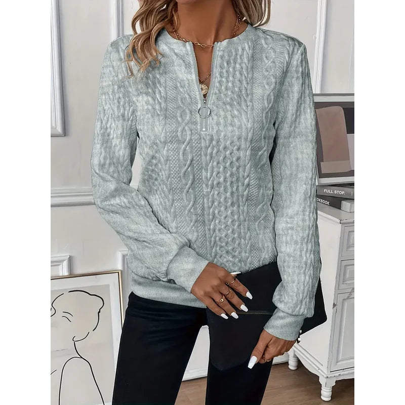 Women's Cable Textured Pullover with Zip Neck – additional view 5